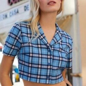 Brandy Melville Vivian blue plaid crop top